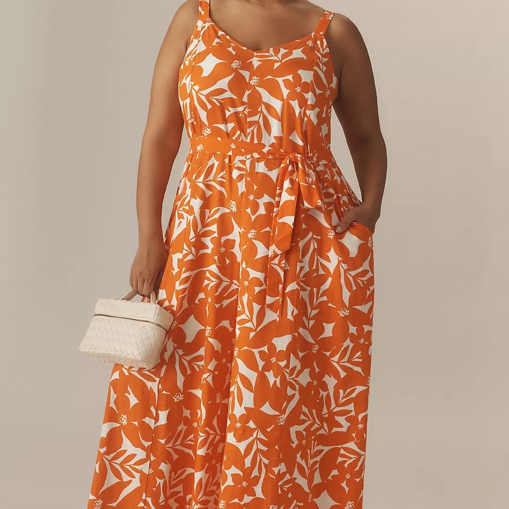 Anthropologie Orange and White Wide-Leg Jumpsuit